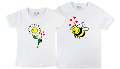 Прикольные футболки: парные - цветок и пчелка